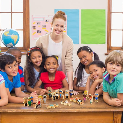 Kathfly 36 Pcs Wooden Community Helpers Community Wooden Toy Preschool Little Professionals Block Character Set Multicultural Career Figurines Creative Play Social Emotional Learning Wood People Toy