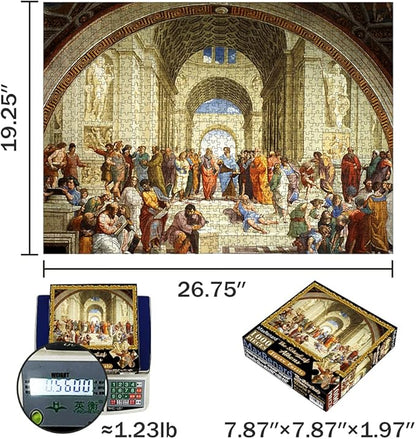 MaxRenard Fine Art Famous Oil Painting Jigsaw Puzzle 1000 Pieces The School of Athens Raphael Puzzle for Adult Museum Collection Home Decoration Family Game Gift
