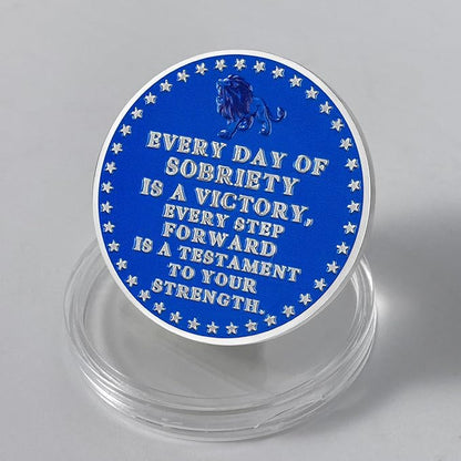Strength in Sobriety Lion Recovery Challenge Coin Inspirational Sobriety Token for AA, NA, and Recovery Gifts Animal Series Sobriety Coin (Midnight Blue Lion)