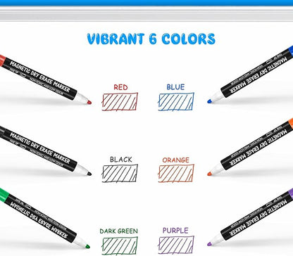 maxtek Dry Erase Markers - 6 Count Colorful Magnetic Dry Erase Markers Fine Tip with Eraser, Low Odor Whiteboard Markers for Calendar Boards