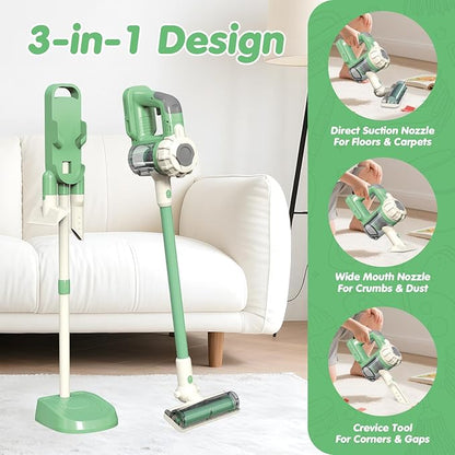 3-in-1 Kids Vacuum That Really Works – Working Toddler Vacuum Cleaner with Real Suction, Montessori Pretend Play Cleaning Toy Gift Set for Boys and Girls Ages 3+