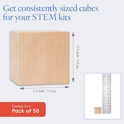 DIY Wooden Cubes 3/4-inch, Pack of 50 Small Blank Wooden Blocks, Unfinished Wood Blocks for Crafts, STEM, Dice, and Building Blocks for Stacking, by Woodpeckers