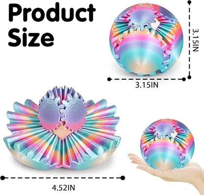 GearSphere 3D Printed Spin Ball or Cube Fidget Toy, Fidget Ball Gear Toy for Stress and Anxiety Relief, Desk Toy for Adults & Kids (Rainbow, 3.1 Inch)