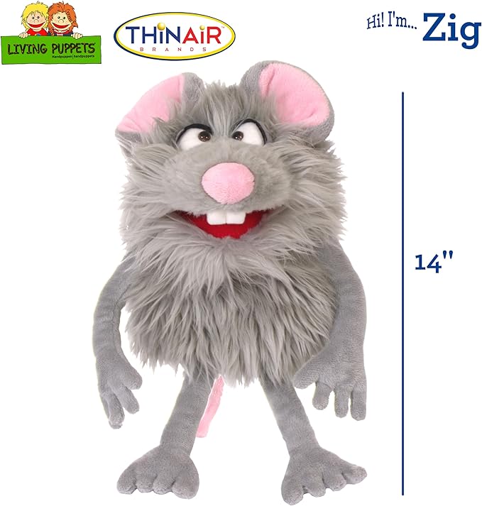 Living Puppets 14-Inch Friendly Grey Monster Hand Puppet - Fine European Design, Ultra-Soft and Cuddly, Promotes Child Development, Safety Certified, Teacher-Recommended for Boys and Girls