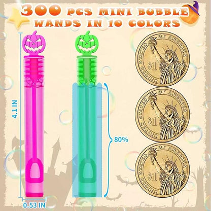 300 Piece Halloween Party Favor Bubbles, Halloween Bubble Wands Bulk for Kids Party Favor Supplies, Trick or Treat Goodie Bags, School Classroom Game Rewards, Halloween Miniatures