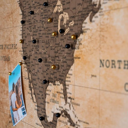 Canvas World Map with Cork Pin Board - English Lettering - Decorative Wall Decoration for All Rooms - Canvas Pictures with World Map Motif (150x100 cm, Pattern 1)