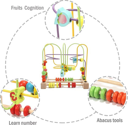 Wondertoys Bead Maze Toy for Kids Wooden Colorful Abacus Roller Coaster Educational Circle Toys Bead Maze Activity Cube Sensory Toys for Children