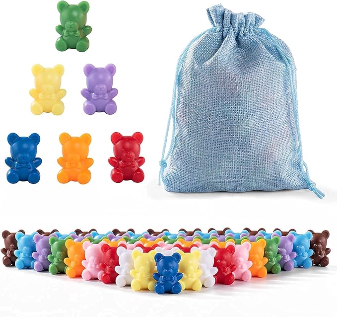 XINHUIDALSQ Rainbow Counting Bears Set of 60, 6 Colors Sorting Teddy Plastic Bears Math Manipulatives for Toddlers, 1 Inch Bear Conters Ages 3+ Kids