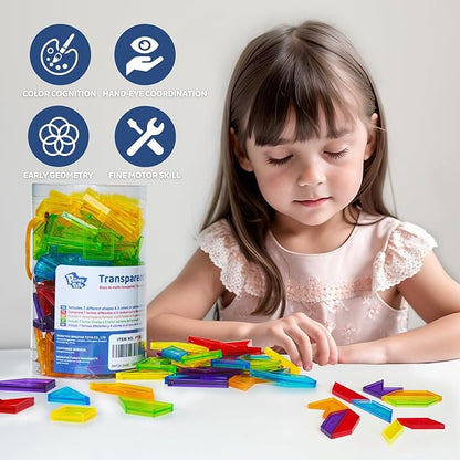Transparent Pattern Blocks, 126 Pcs Geometric Shapes Blocks, Tangram Puzzles, Practice Sorting Counting Patterning, Math Manipulatives for Kids, Back to School Supplies, Teacher Supplies