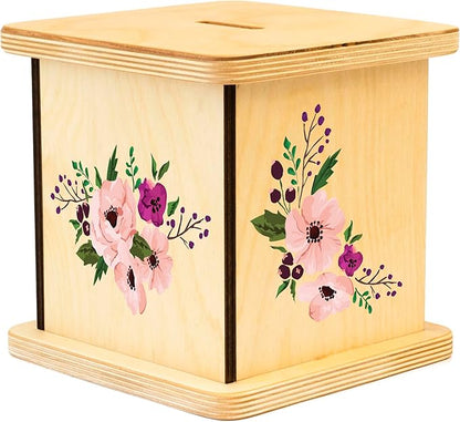 Wooden Piggy Bank for Kids and Adults, Personalized Gift Handmade in USA by BloomOwl, Custom Piggy Bank, Personalized Banks for Kids, Gifts for Baby Boys and Girls (Plum Floral)