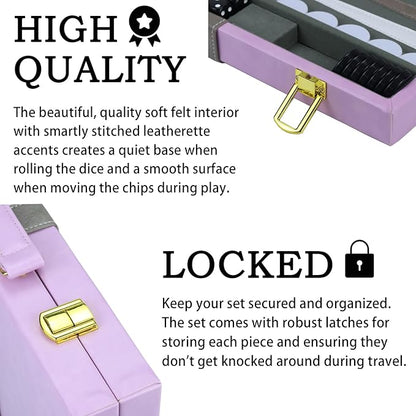 Backgammon Sets for Adults, 15 inch Backgammon Purple Sets Classic Board Game with Premium Leather Case, Portable Travels Strategy Backgammon Game Set for Adults, Kids (Purple)