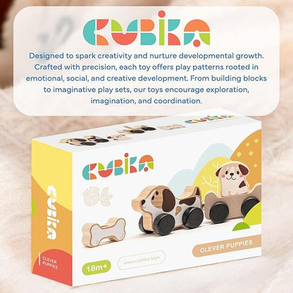Cubika Wooden Clever Puppies Train Toy – Magnetic Dog-Themed Wood Toy Playset for Toddlers 18 Months+ – Montessori Toy for Fine Motor Skills and Imaginative Play