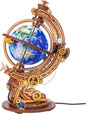 MU Model 3D Wooden Puzzles Rotating World Globes USB Charging Illuminated Craft Work 3D Metal Puzzles for Adult, Models Kits Music Boxes Miniature Building, DIY Set