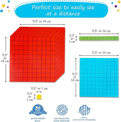 Simply magic 131+4 PCS Jumbo Colorful Magnetic Base Ten Blocks for Math + Headings - Place Value Manipulatives Magnets, Math Manipulatives, Base 10 Blocks, Counters for Kids, Classroom Must Haves