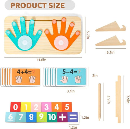 Montessori Math Learning Toys for Toddlers 3-5, Double-Sided Finger Counting & Number Tracing Board, Preschool Educational Wood Number Blocks Toys for Kids 2-4, Math Manipulates, Girl Boy Gift 5-7