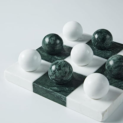 Marble Tic Tac Toe Board Decoration, Premium Handcrafted Marble Board with Unique Marbled Spherical Chess Pieces, Modern Home Decor, Perfect for Living Room, Office, Coffee Table