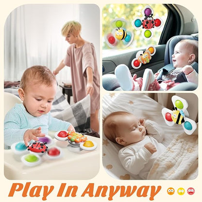 SpringFlower Suction Cup Spinner Toys, Baby Bath Toys 6-12 Months, Bath & Travel Toy for Toddlers, Birthday Baby Sensory Toy for 1 2 3 Year Old Toddler