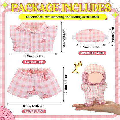 17cm Doll Clothes Pajamas Set with Pants Eye Mask Good Night Bedding Clothes Outfit Gifts Fits Most 17cm Dolls Accessories for DIY Dress up Lovers(Pink Bow)