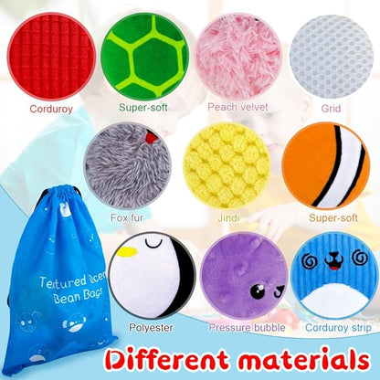 teytoy 10 Packs Sensory Bean Bags for Kids,Texture Sensory Beanbags,Sensory Toys for Autism Kids,Toddler Sensory Toys,Marine Animals Beanbags with Storage Bag,Fine Motor Toys for Preschoolers
