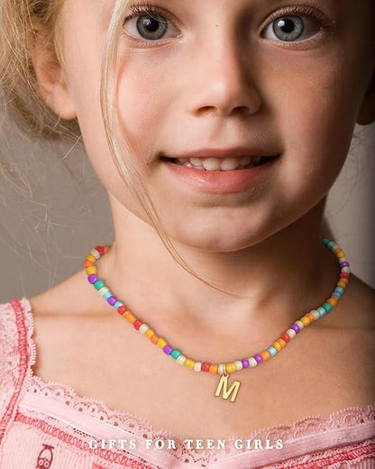 Colorful Initial Necklaces for Girls Women - Cute Beaded Choker Initial Necklace Teen Girl Gifts Trendy Stuff, Bohemian Letter Necklace Personalized Gifts for Girls Women Jewelry