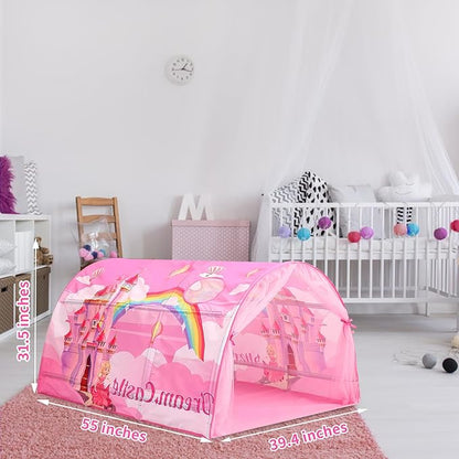 Kids Bed Tent Twin Beds -Cartoons Wonder Play Tents Boys Girls Ventilated Indoor Play Tent Children Promotes Independent Play, Stimulates Imagination Set-Up Playhouse (Castle