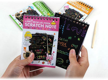 16Pack Rainbow Scratch & Sketch Note Pads, Rainbow Scratch Mini Notes with Stylus Scratch Paper 10 Pages, Drawing Notepads Small Size.(Four Colours, with Four Stylus)