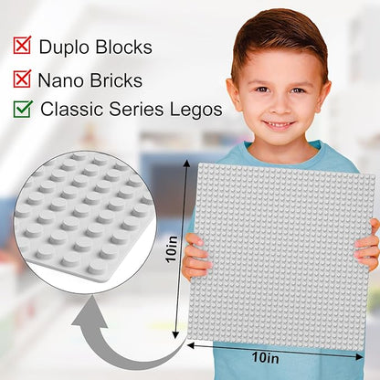 Classic Baseplates, Peel and Stick Base Plates for Building Bricks, Compatible with Major Brands, Self-Adhersive Base for Bricks 10" x 10", 6 Pack Grey…