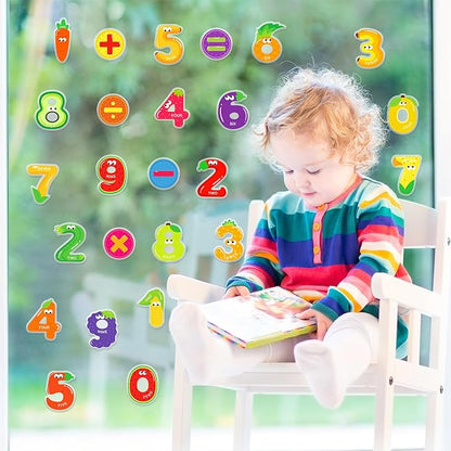 Whaline 50Pcs Number Thick Gel Clings Colorful Fruit Shaped Number 0-9 Window Gel Decals for Back to The School Math Learning Education Home Classroom Nursery Decor, 2 Sheet
