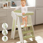 Toddler Tower Kitchen Stool Helper,Foldable/Adjustable Height Kids StandingTower Stool W/CPC Certification,for Kitchen Counter Bathroom Sink Cooking Child Ladder for Toddlers W/Safty Rail(Green White)