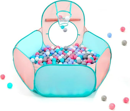 3 in 1 Pop Up Kids Play Tent with Tunnel and Ball Pit for Kids, Boys, Girls, Babies and Toddlers, Indoor/Outdoor Playhouse,Orange Pink/Light Green