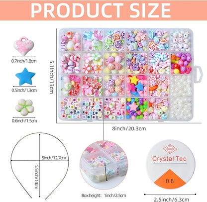 Kids DIY Bead Jewelry Making Kit, Beads for Girls Toys Bead Art and Craft Kits DIY Bracelets Necklace Hairband and Rings Toy for Age 4 5 6 7 8 9 10 11 Year Old Girl Gifts