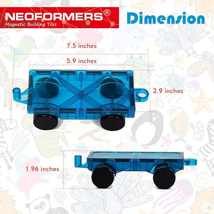 Magnetic Tiles Car Set Truck Kit Toy with Stronger Magnets, Educational Magnet Cars with Re-Enforced Hitch and Long Bed for Girls Boys Toddler Ages 3+ (Blue & Purple)