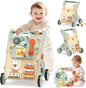 Wooden Baby Walker, Adjustable Speed Baby Push Walker for 1 Year Old, 10-in-1 Montessori Walker for Boys & Girls, Toddler Sit-to-Stand Learning Toy with Detachable Busy Board