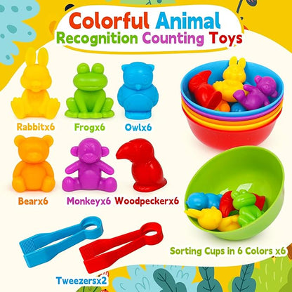 Color Sorting Toys for Toddlers,Counting Animals Matching Games Montessori Educational Preschol Toddler Learning Activities Sensory Traning Toys Gift for 3+ Year Old Boys Girls