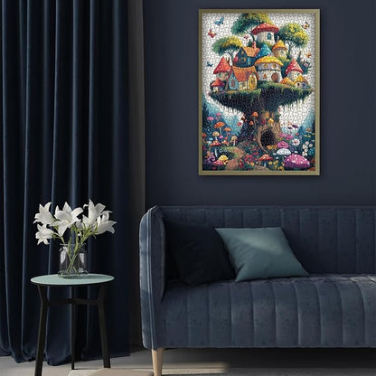 Mushroom Puzzles for Adults 1000 Pieces, Magic Mushroom Treehouse Puzzle Fantasy, Colorful Art Jigsaw Puzzle, Challenging Hard Puzzles for Adults
