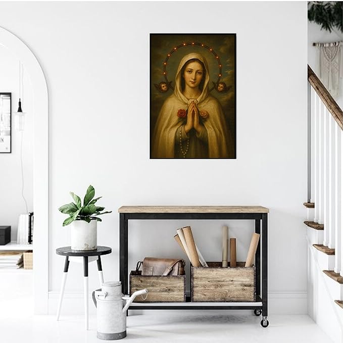 500-piece Prayer to Our Lady - Halo and Cherubim Adult Wooden Puzzle, Intellectual Challenge, Stress-Relieving Puzzle, Relaxing Family Activity, Decoration, Size: 20.5 x 15 in