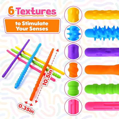 Fidget Toys Sensory Stick: 24 Pack Textured Calming Sensory Toys, Teacher Classroom Must Haves, Anxiety Relief Fidgets for Students, Back to School Essentials, Goodie Bag Stuffer for Kids