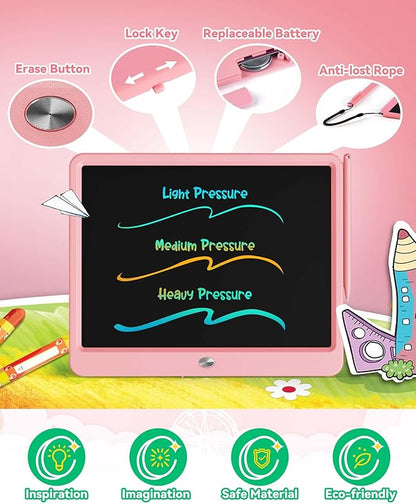 KOKODI 15 Inch LCD Writing Tablet with Anti-Lost Stylus, Erasable Doodle Board Colorful Toddler Drawing Pad, Car Travel School Games Toys for 3 4 5 6 7 8 Kids, Birthday Gift for Girls Boys Pink