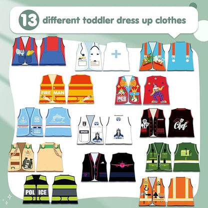 13 Pieces Kids Dress up Clothes, Toddlers Community Helper Dress up Vest, Career Role Play Costumes, Cosplay Clothes for Girls and Boys Pretend Play Party Supplies, 13 Styles