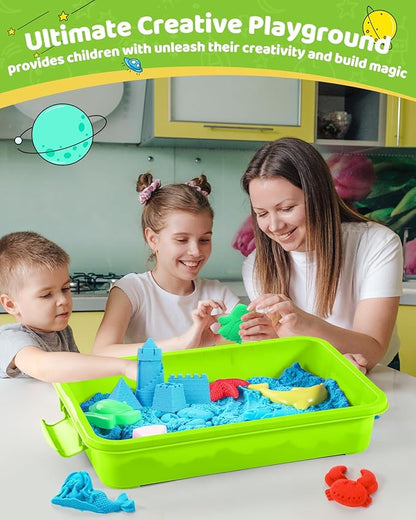 Play Sand with Sensory Bin Toy for Kids, 8 lb of 7 Colored Bulk Magic Sand with Sandbox for Toddlers, Sensory Sand Kit for Boys and Girls Age 3-8 (Blue)