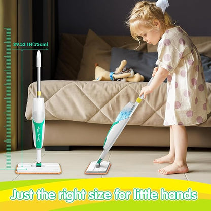EP EXERCISE N PLAY Kids Spray Mop That Really Works - Toddler-Size Kids Cleaning Toy Set - Small Mop with Real Squeeze Water Sprayer - Mini Mops for 3 4 5 Years Old