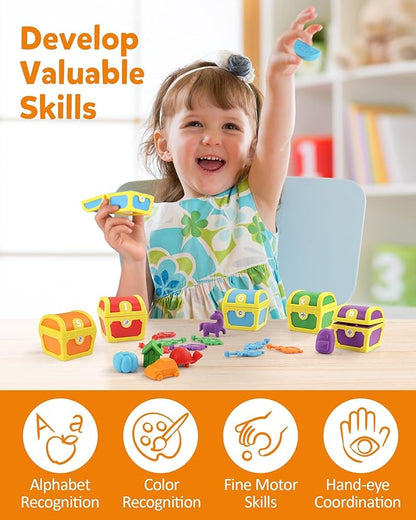 Coogam Alphabet Learning Toys for Toddlers, 26pcs Surprise Letters Treasure Locks with Keys, Uppercase Lowercase ABC Matching Color Sorting Game, Montessori Fine Motor Skill Gift for 3 4 5 Year Old