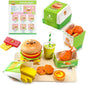Wooden Hamburger Play Food Set for Kids, Fast Food Playset with Tray, Pretend Play Kitchen Accessories for Toddlers