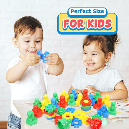 Letters Learning Matching Game | Fine Motor Skills Toy Set for Toddlers | 26 Alphabet Learning Toys with 52 pcs Nuts and Bolts Sorting & Stacking Toys, ABC learning Educational Montessori Toy for Kids