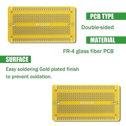 10 Pcs Solderable Breadboard PCB Board Gold-Plated Solder Breadboard for DIY Electronics Projects Apply to Soldering Projects 3.5"x2.05" (Yellow)