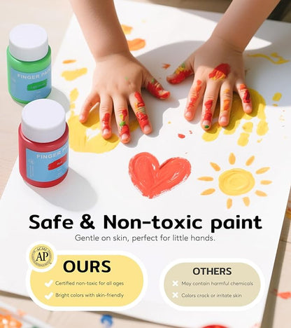 TMOL Washable Finger Paint for Toddlers, 40 PCS Non-Toxic Finger Paints, 10 Vibrant Colors (2fl oz), Baby Paint for Hand and Feet, Safe Art Supplies, Early Learning Gifts for Kids Age 3+