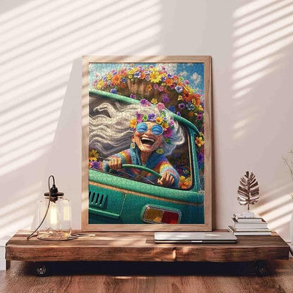 Colorful Hippie Van Road Trip Jigsaw Puzzle for Adults Students 1000 Pieces Fun Floral Retro Style Puzzle for Stress Relief 20×27 Inches Bright Vintage Camper Puzzles for Home Decor Unique Gift Idea