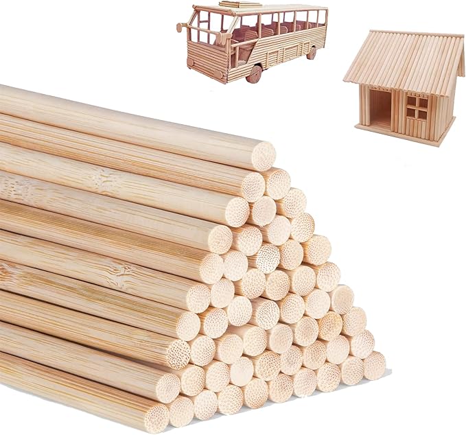 1/2 x 48 Inch 10 PCS Dowel Rods Wood Sticks Wooden Dowel Rods - Unfinished Bamboo Sticks - for Crafts and DIYers