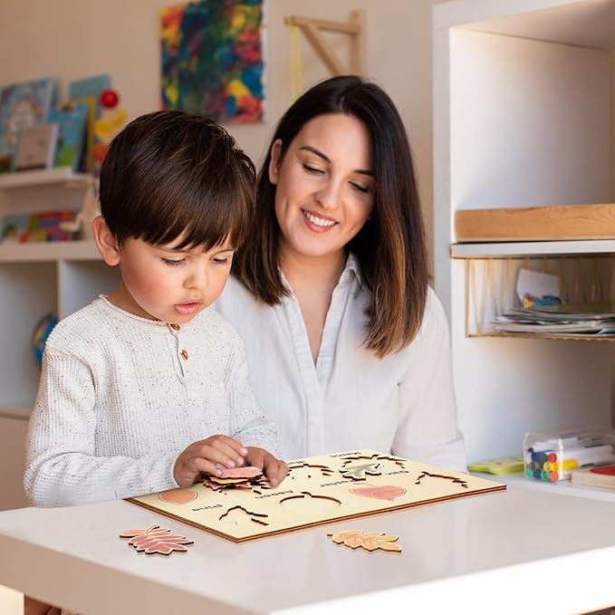 Kathfly 2 Pieces Leaf Wooden Jigsaw Puzzles Leaf Puzzle Montessori Toy Early Educational Learning for Birthday Gift Early Education School(Cute)