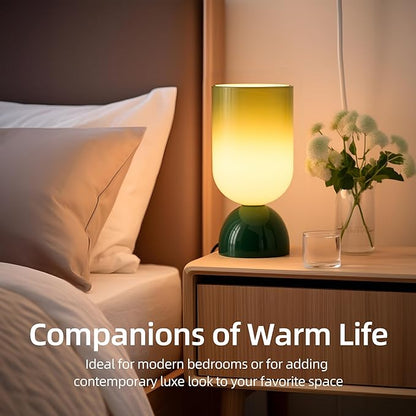 8.9" Modern Glass Table Lamp for Living Room, Desk Lamps for Bedroom, UL Listed Nightstand Lamp with Dome Base, End Table Lamps for Kids Room, Side Tables, College Dorm, Office, Glossy Green
